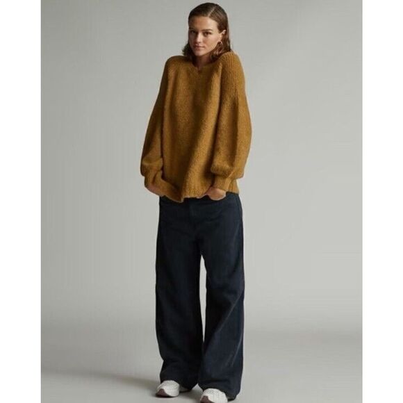 EVERLANE The Super Fuzz Alpaca Oversized Crew Neck Sweater Dijon Orange Brown S - Picture 3 of 14